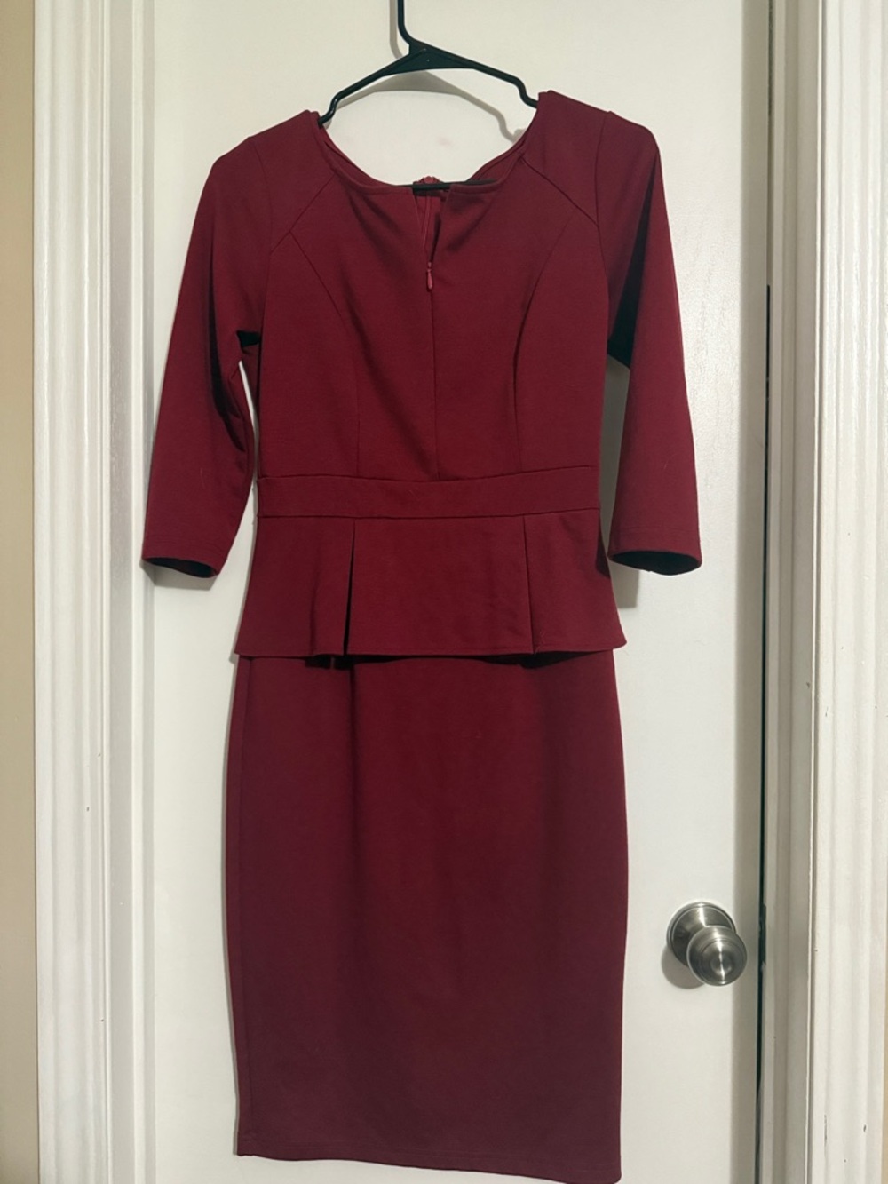 Women's Burgundy Peplum Midi Dress